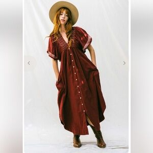 Free People Samantha Shirt Dress in Double Dare Maroon XS